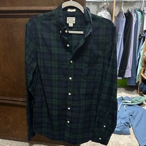 J. Crew Navy and Forest Green Checkered Button Down Shirt - Men’s Small Like New